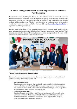 Canada Immigration Dubai