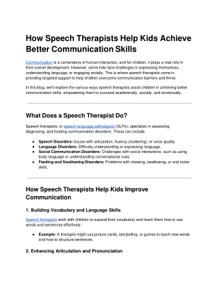 How Speech Therapists Help Kids Achieve Better Communication Skills