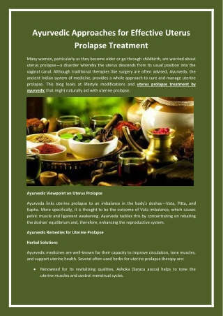 Ayurvedic Approaches for Effective Uterus Prolapse Treatment