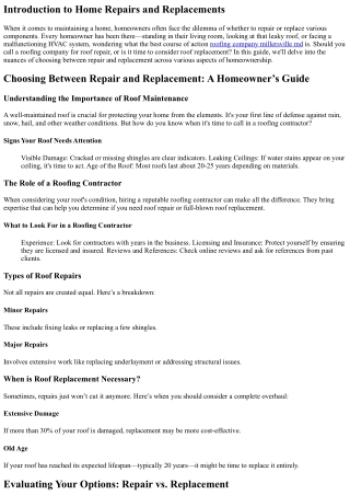 “Choosing Between Repair and Replacement: A Homeowner’s Guide”