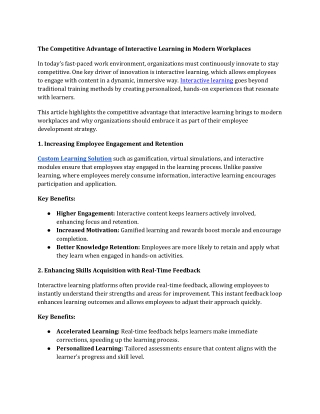 The Competitive Advantage of Interactive Learning in Modern Workplaces