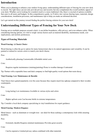 Understanding Different Types of Fencing for Your New Deck