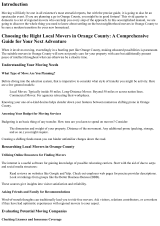 Choosing the Right Local Movers in Orange County: A Comprehensive Guide for Your