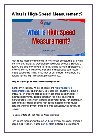 What is High-Speed Measurement?  VIEW Micro-Metrology