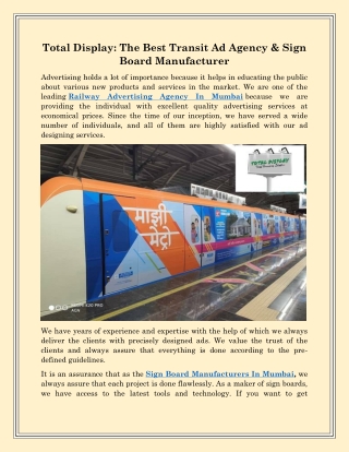 Railway Advertising Agency In Mumbai