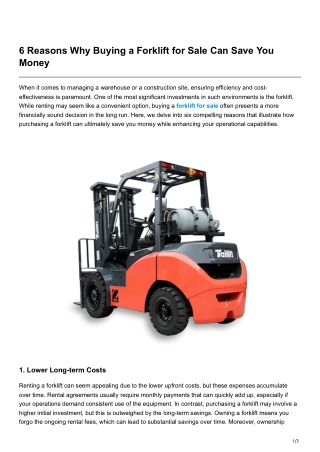 6 Reasons Why Buying a Forklift for Sale Can Save You Money