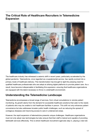 The Critical Role of Healthcare Recruiters in Telemedicine Expansion