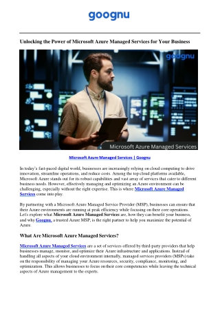 Microsoft Azure Managed Services | Goognu
