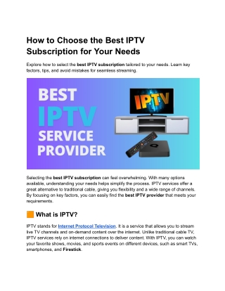 How to Choose the Right IPTV Subscription for Your Needs