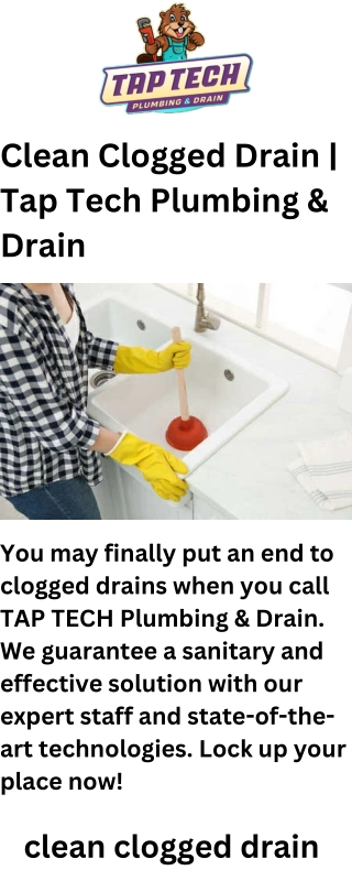 Clean Clogged Drain  Tap Tech Plumbing & Drain