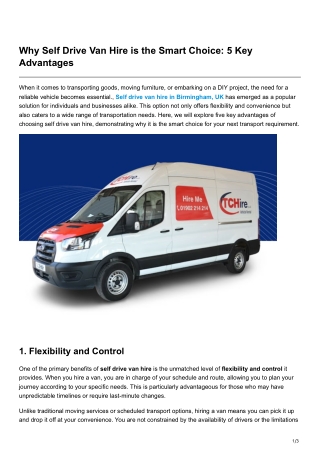 Why Self Drive Van Hire is the Smart Choice 5 Key Advantages