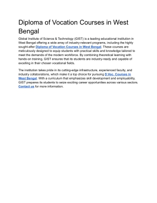 Diploma of Vocation Courses in West Bengal