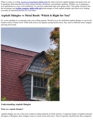 “Asphalt Shingles vs Metal Roofs: Which Is Right for You?”