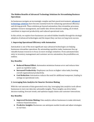 The Hidden Benefits of Advanced Technology Solutions for Streamlining Business Operations