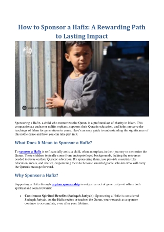 How to Sponsor a Hafiz A Rewarding Path to Lasting Impact