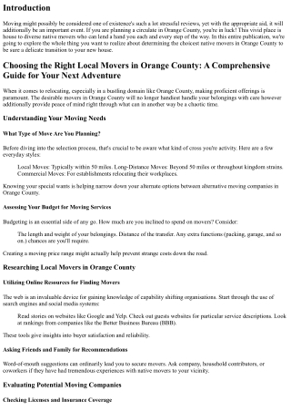 Choosing the Right Local Movers in Orange County: A Comprehensive Guide for Your