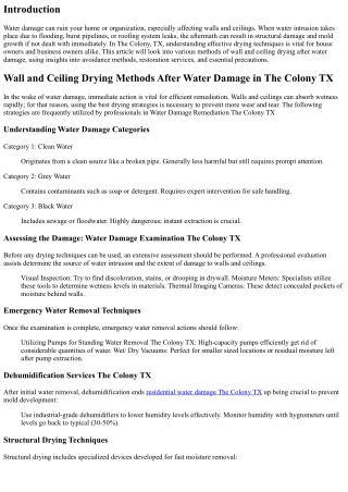 Wall and Ceiling Drying Techniques After Water Damage in The Colony TX
