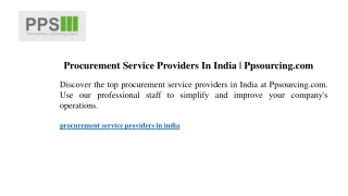 Procurement Service Providers In India Ppsourcing.com