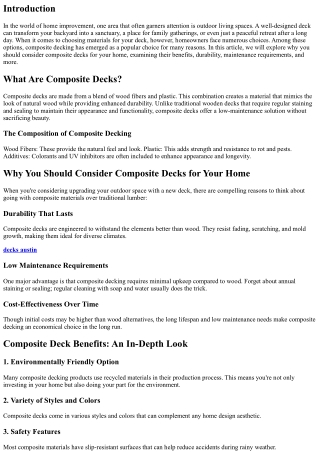 Why You Should Consider Composite Decks for Your Home