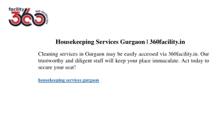 Housekeeping Services Gurgaon 360facility.in