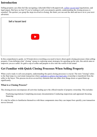 “Get Familiar with Quick Closing Processes When Selling Property”