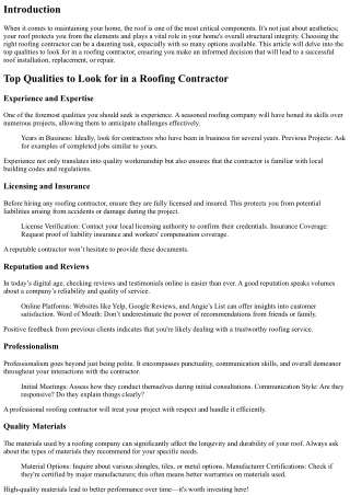 Top Qualities to Look for in a Roofing Contractor
