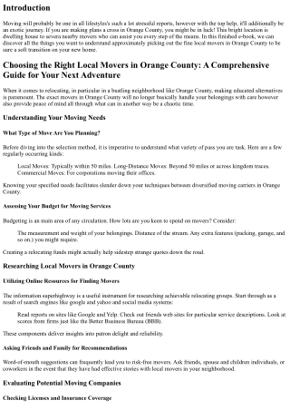 Choosing the Right Local Movers in Orange County: A Comprehensive Guide for Your