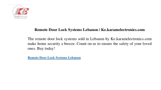 Remote Door Lock Systems Lebanon Ke.karamelectronics.com