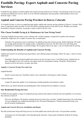 Foothills Paving and Maintenance