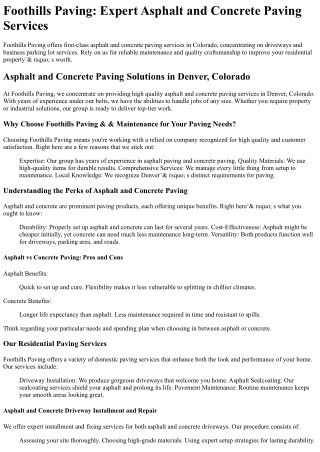 Foothills Paving and Maintenance