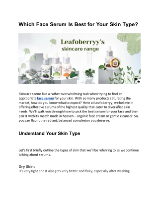 Which Face Serum Is Best for Your Skin Type