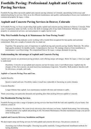 Foothills Paving and Maintenance