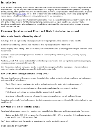 “Common Questions about Fence and Deck Installation Answered”