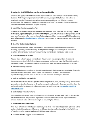 Choosing the Best MLM Software: A Comprehensive Checklist