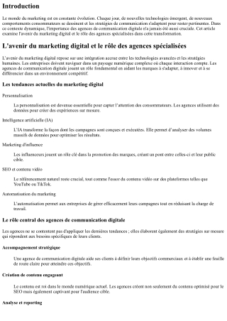 L'avenir du marketing digital et le rôle des agences spécialisées