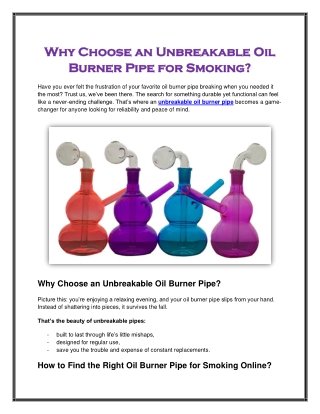 Why Choose an Unbreakable Oil Burner Pipe for Smoking?