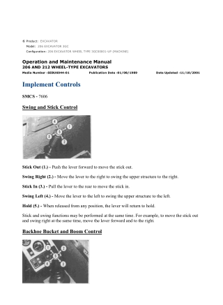 Caterpillar CAT 206 EXCAVATOR WHEEL TYPE (3GC00001-UP) Operation and Maintenance Manual Instant Download