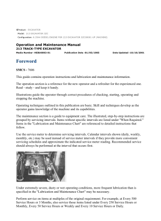 Caterpillar CAT 213 EXCAVATOR (3ZC00001-UP) Operation and Maintenance Manual Instant Download
