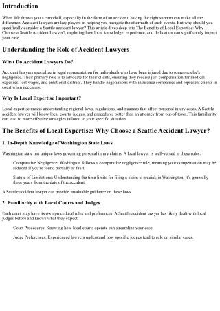 The Benefits of Local Expertise: Why Choose a Seattle Accident Lawyer?