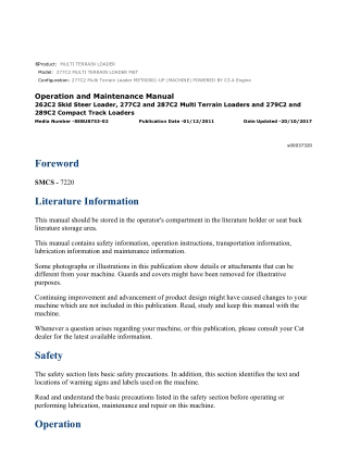 Caterpillar CAT 277C2 MULTI TERRAIN LOADER (MET00001-UP) Operation and Maintenance Manual Instant Download