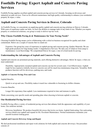 Foothills Paving and Maintenance