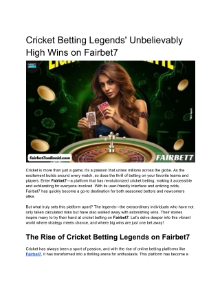 Cricket Betting Legends' Unbelievably High Wins on Fairbet7