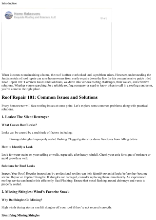 Roof Repair 101: Common Issues and Solutions