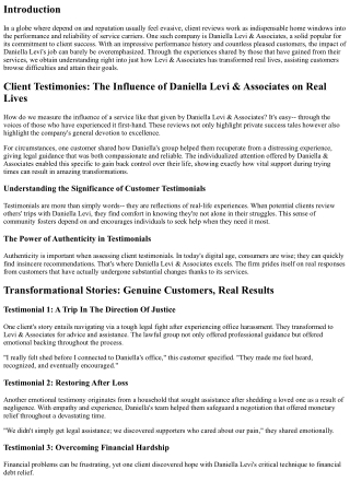 Customer Endorsements: The Effect of Daniella Levi & Associates on The Real Worl