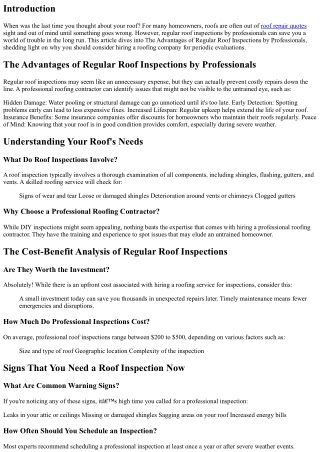 The Advantages of Regular Roof Inspections by Professionals
