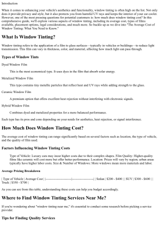 The Average Cost of Window Tinting: What You Need to Know
