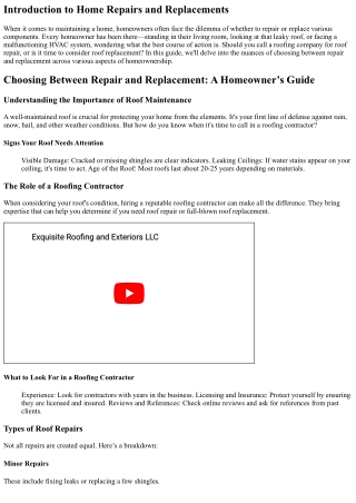 “Choosing Between Repair and Replacement: A Homeowner’s Guide”