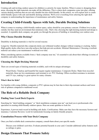 “Creating Child-Friendly Spaces with Safe, Durable decking Solutions”