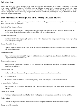 Best Practices for Selling Gold and Jewelry to Local Buyers