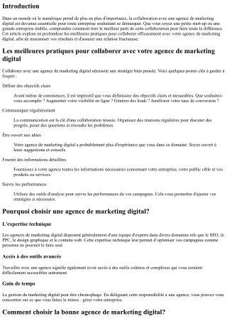 Les meilleures pratiques pour collaborer avec votre agence de marketing digital
